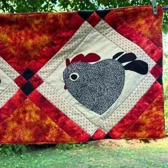 Handmade quilted chicken mosaic patchwork  table runner - Picture 4 of 8